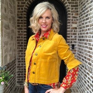 CAbi Yellow Jacket with Red Floral Accents